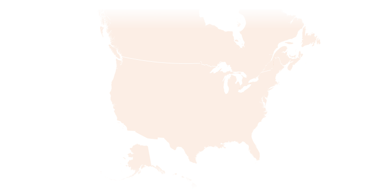 Illustration of North America, with pinpoints indicating the locations of Kyowa Kirin North America offices